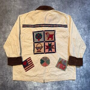 Vintage Cherokee Womens XL Tan Patchwork Cottage Barn‎ Jacket Corduroy Collar